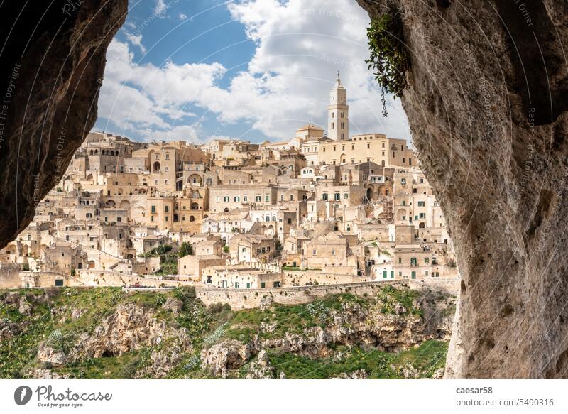Scenic view of historic downtown with its cathedral, photo taken from a cave house, Southern Italy matera basilicata architecture italy unesco ancient church
