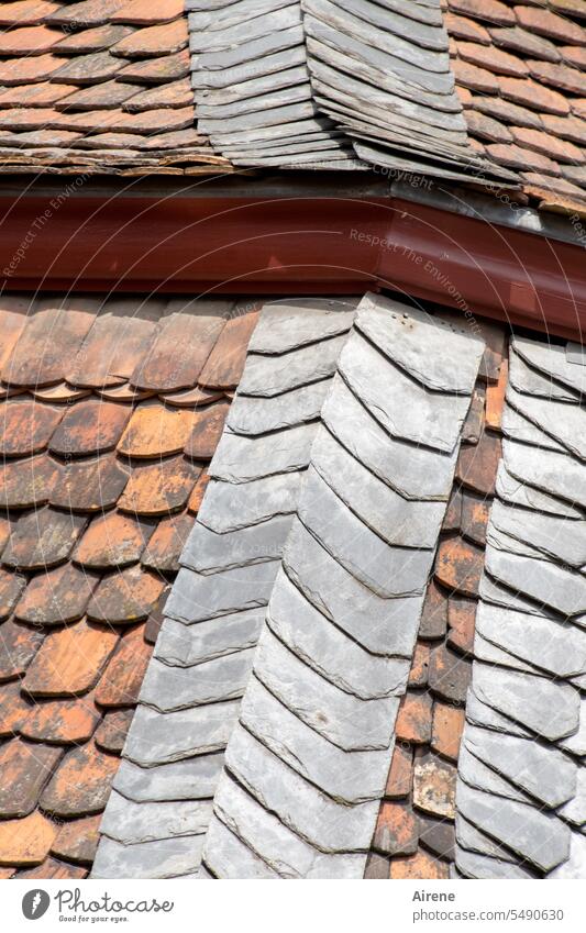 MainFux | Roof damage, repaired Red Detail Architecture Brick red Tiled roof House (Residential Structure) Pitch of the roof Authentic Historic Old Franconian