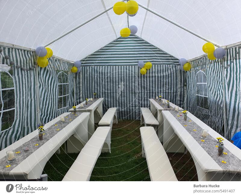 decorated marquee Marquee Covers decoration celebration Garden festival Party Rustic Gray-yellow balloons
