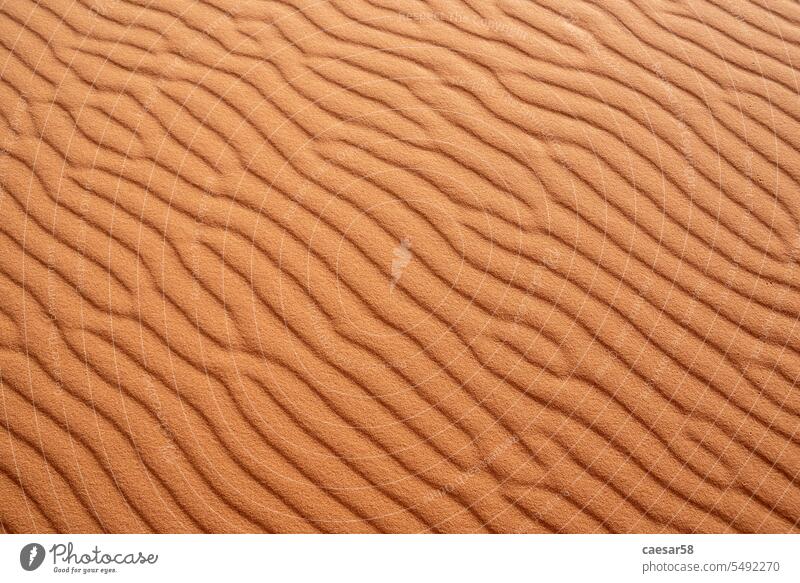 Scenic sand pattern on a desert's dune, drawn from the wind structure waves rippled orange parallel dry shade shape sahara abstract closeup textured background