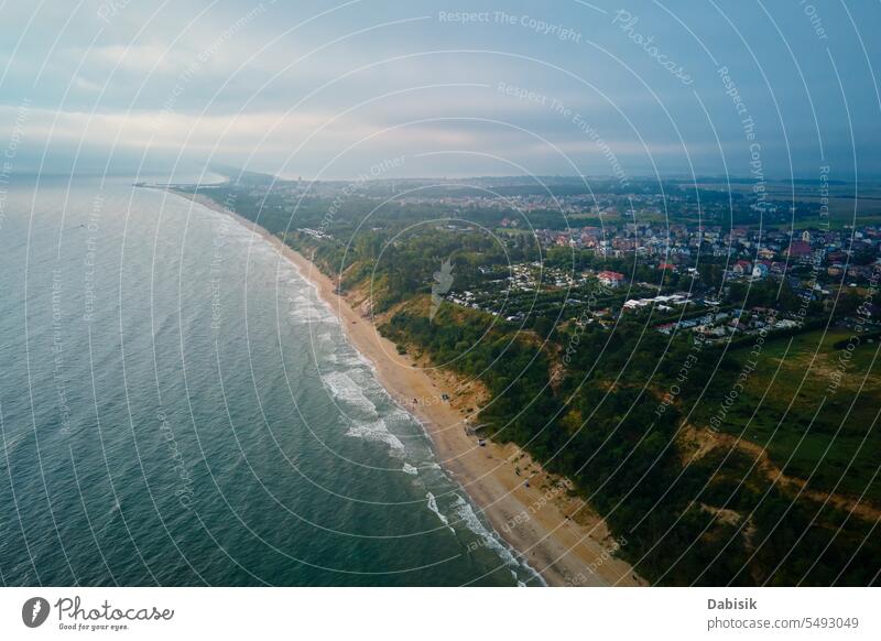 Aerial view of Baltic sea beach in Wladyslawowo, Poland baltic summer poland wladyslawowo seashore landscape vacation coastline seascape sand nature water sky