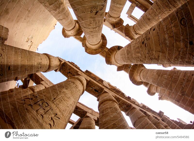 Main hall of the Karnak temple with majestic columns, Luxor sky giant africa luxor view egypt building eternity karnak architecture hieroglyphs relief antique