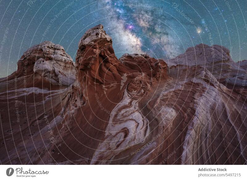 Rocky mountains in American desert under glowing Milky Way rocky milky way magnificent landscape location rough majestic geology cold spectacular peak