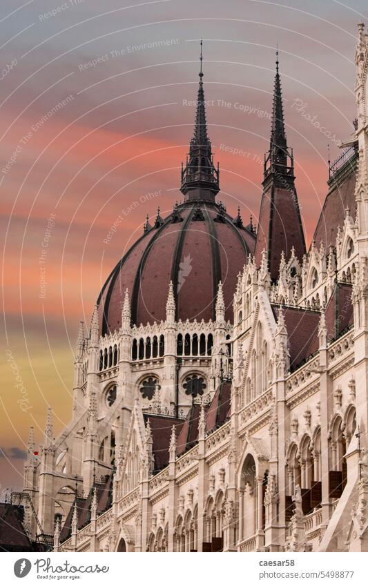 Scenic Hungarian Parliament in Budapest budapest hungary parliament architecture city danube river building capital hungarian sunset twilight sky red cupola