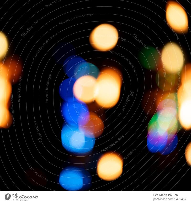colorful light dots on black background Night blurriness Point of light Fairy lights Exterior shot Colour photo Multicoloured Light Orange in the dark Abstract