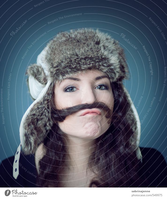 captain Human being Feminine Young woman Youth (Young adults) Woman Adults 1 18 - 30 years Accessory Cap Brunette Long-haired Curl Facial hair Moustache Joy