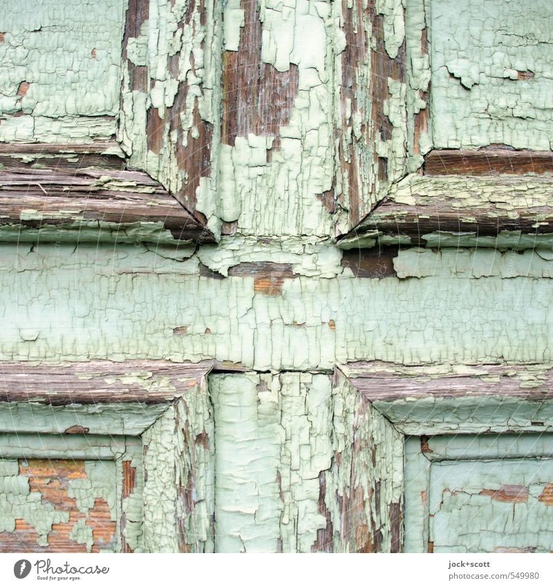 ALT + PLUS door wood Sharp-edged Simple Near turquoise Decline Past Destruction Varnish Layer of paint Flake off Crucifix Old Ravages of time Weathered