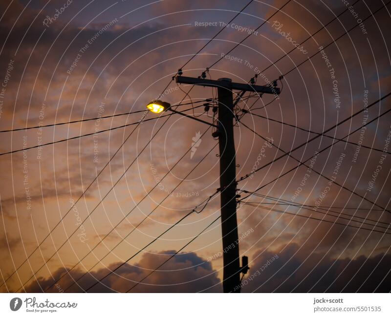 Evening with light before the night comes evening mood Twilight Sky Clouds blue hour Electricity pylon Light (Natural Phenomenon) Silhouette Power transmission