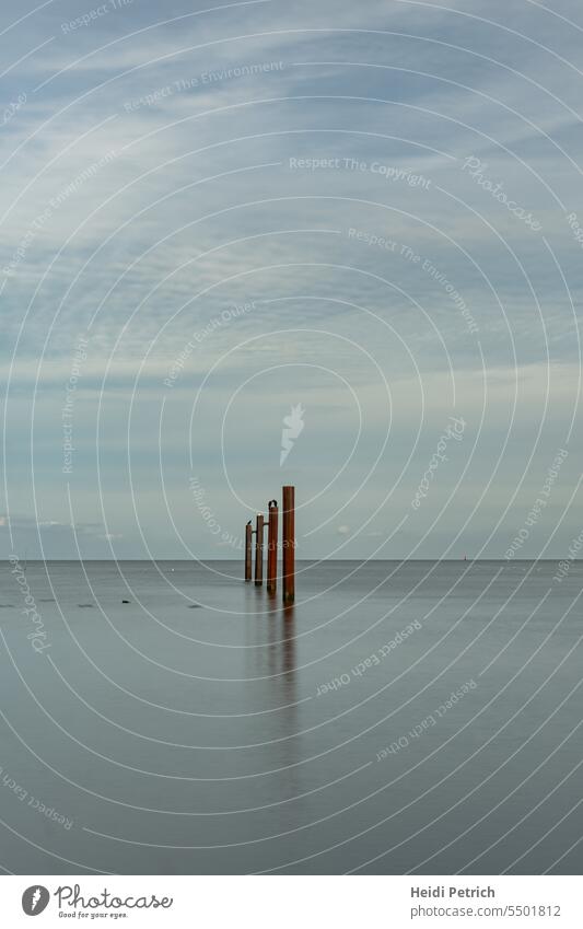 The wooden creatures in the sea Water Ocean Lake North Sea stake stakes Wood WOOD PHILES Sky cloud Horizon Long exposure infinite