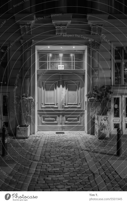 chestnut avenue Prenzlauer Berg Berlin Night door Entrance b/w Capital city Town Downtown Exterior shot Black & white photo Old town Deserted bnw Architecture