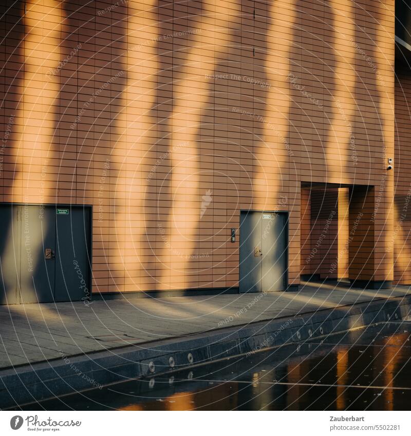 Vertical light effects and shadows on a modern facade Shadow Light Lighting effect Facade Modern Berlin Beige Brown reflection Architecture Reflection Building
