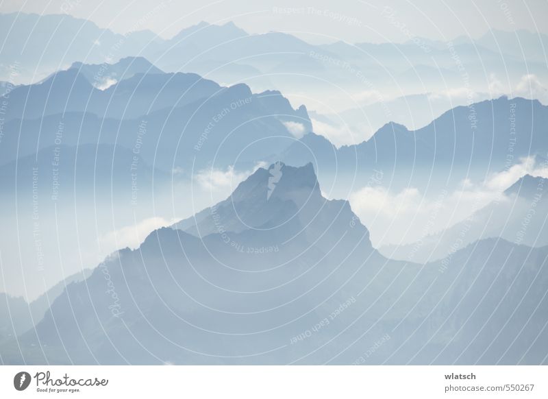 Foggy facets Environment Nature Landscape Beautiful weather Alps Mountain Power Hope Longing Colour photo Exterior shot Aerial photograph Day Contrast