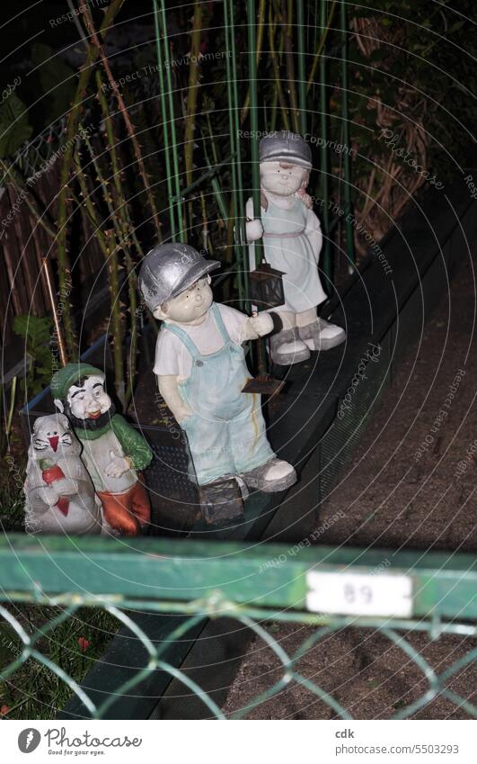 In the allotment garden No. 89: strange figures in the darkness. Garden plot Garden allotments tranquillity Relaxation Figures Decoration decoration Tasteless
