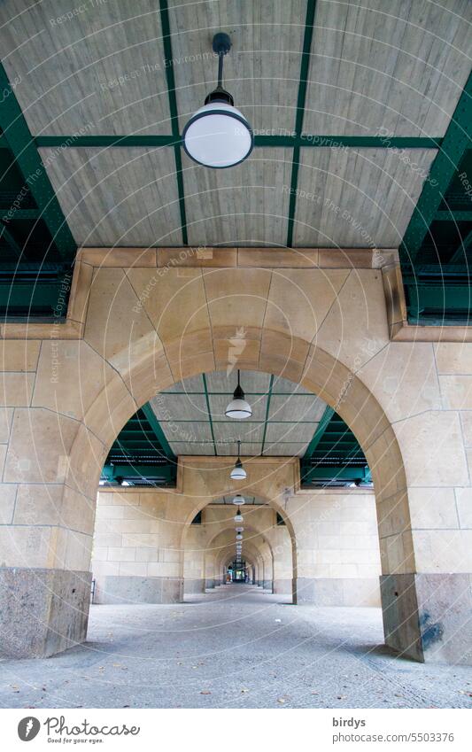 Load-bearing arches under a subway line in Berlin Perspective bows Architecture Bridge Manmade structures Bridge construction Bridge pier Arch pillar Long depth