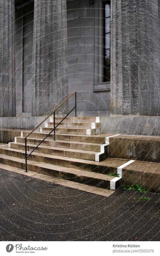 stair treads safety marking Stairs stagger Stripe White Boundary demarcation visibility Safety Stone steps stone steps rail Banister Wet slippery out