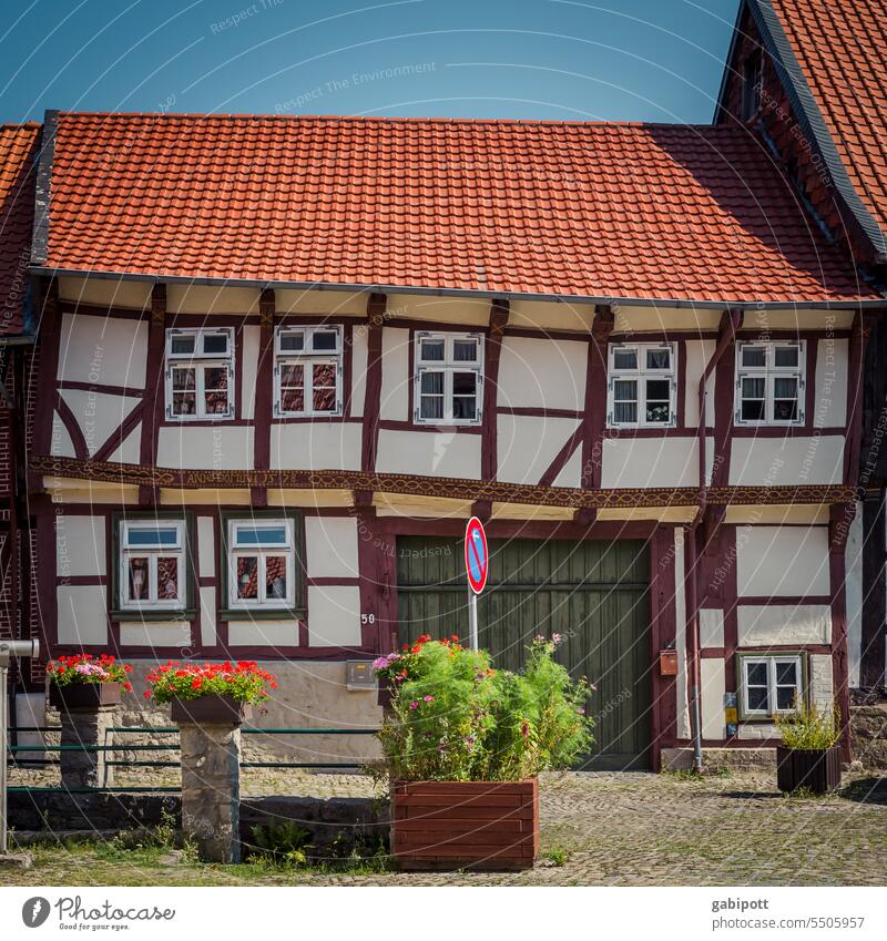 Leaning half-timbered house in Hornburg Half-timbered house Village idyll Old Historic protected as a historic monument slanting Facade Old town Architecture