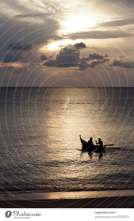 ENTERTAINMENT To talk Human being Man Fisherman Thailand Krabi Andaman Sea Fishing boat Rowboat Sunset Ko Lanta Asia Indian Ocean Vacation & Travel