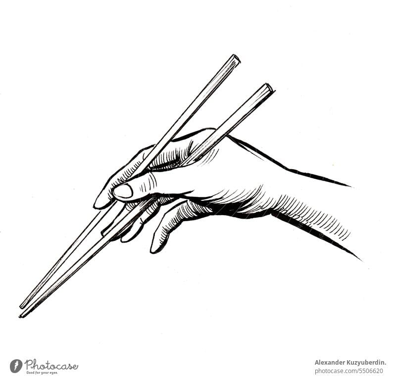 Hand with a chopsticks artwork asian chinese drawing eating food hand holding illustration japanese sketch ink traditional