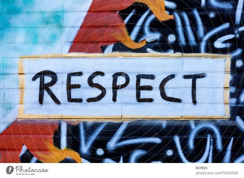 RESPECT , font in graphite style Respect respect graffiti Graffiti Word writing variegated Characters human dignity
