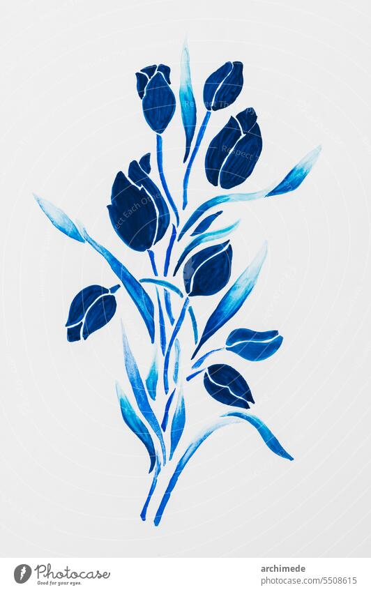 Flower handmade paint on paper art artwork background blossom blue color composition cotton craft creativity decor decoration detail fine art floreal flower