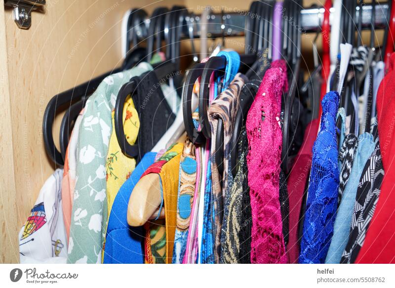 Look in the closet, colorful clothes Closet Clothing Hang garments Hanger Arrangement textile Shirt Outfit Fashion Collection