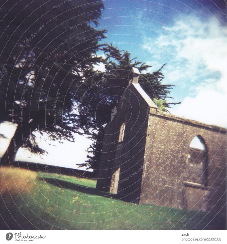 What could have ruined you like that? Ireland Celtic cross Cross processing Slide Scan Holga End pass away Eternity Calm Stone Pain Belief Tomb Sadness Grave