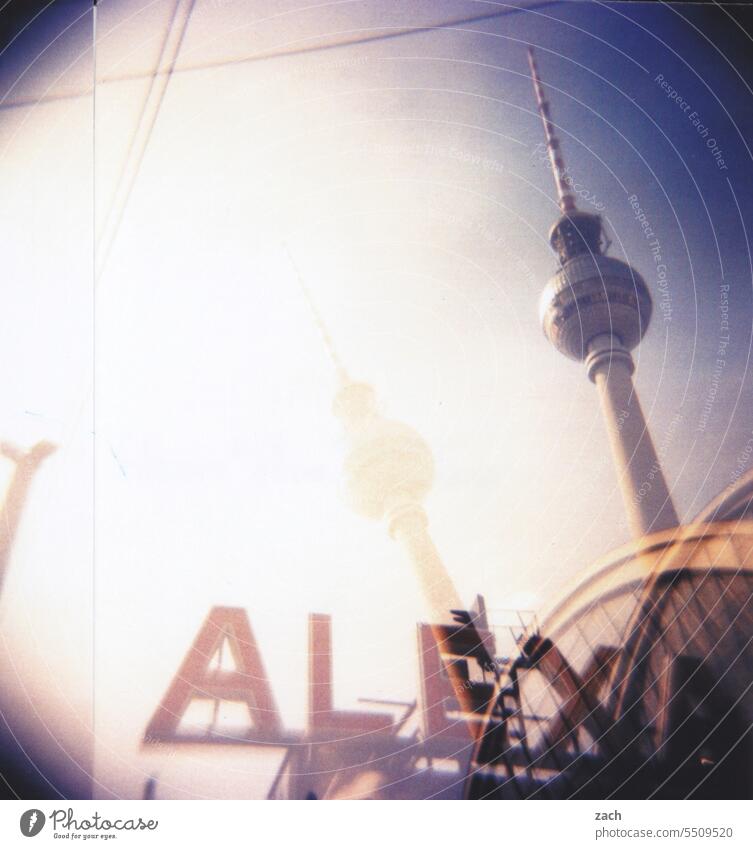 alexa Lomography Analog Sky Slide Holga Alexanderplatz Exterior shot Town Scan Berlin Berlin TV Tower Capital city Television tower Downtown Landmark GDR