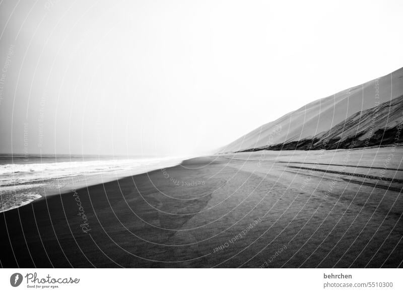melancholy Black & white photo sand dune Waves Water Dunes Impressive magical duene Gorgeous Swakopmund Walvis bay Sky Horizon Vacation & Travel Freedom