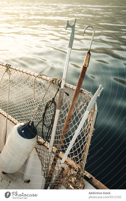 Fishing equipment on sailing boat fishing tackle hook buoy tool trawler sea soller balearic islands mallorca tradition seine fish hunt schooner ship yacht