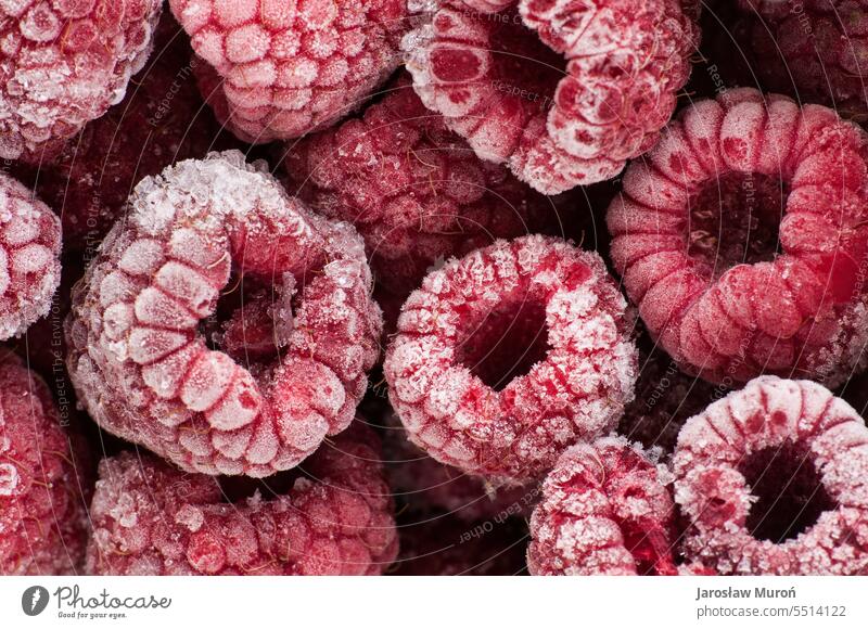 Frozen raspberries indoors Horizontal Colour Close-up no people Still Life Raspberry Dessert texture shape Form (document) background Pattern Fitness Healthy