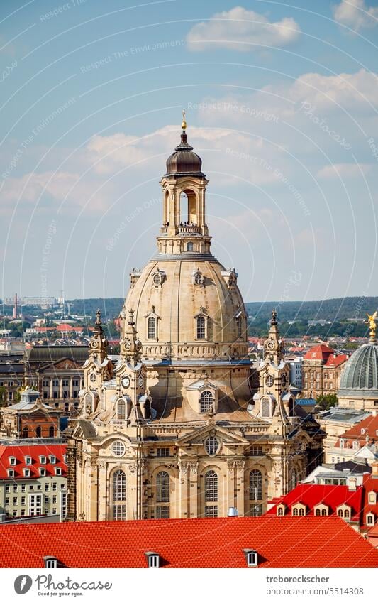 Sight landmark Dresden Frauenkirche in the capital of Saxony, germany frauenkirche dresden upright roof red saxony church building europe blue light