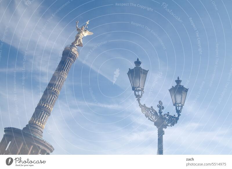 History in the mist Berlin Town Capital city Architecture House (Residential Structure) Building Sky Blue Lamp Lantern Victory column Landmark Double exposure