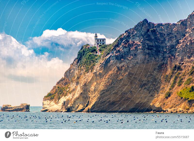 Cape Miseno with its lighthouse in Pozzuoli gulf Bay of Pozzuoli Gulf of Naples Procida architecture baia boat campania capo cliff cloud coast coastline