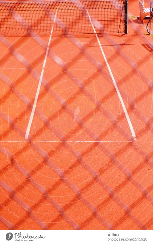 Tennis court with red tennis sand Net Tennis lines Sideline Tennissand Brick dust Orange Red Wire netting fence Sports Sporting Complex Playing field