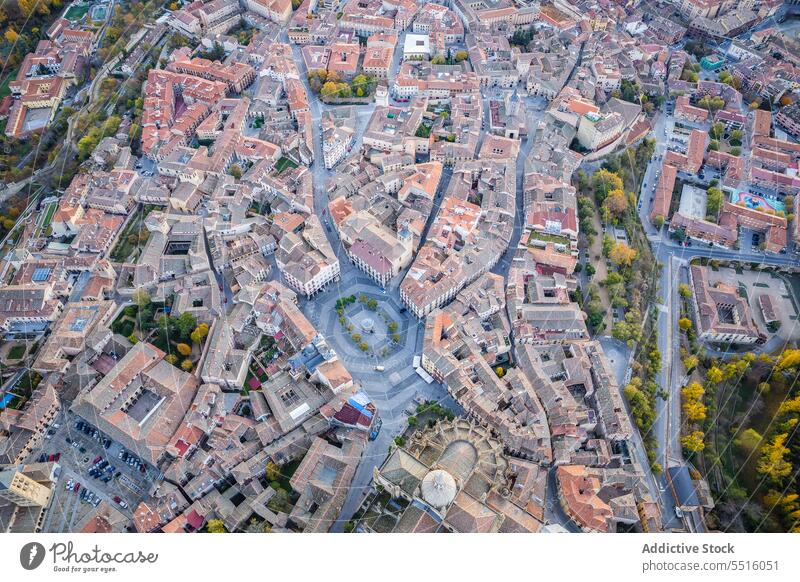 From above town near mountains and forest valley nature ridge lush summer segovia avila spain landscape woodland picturesque city scenic highland hill range