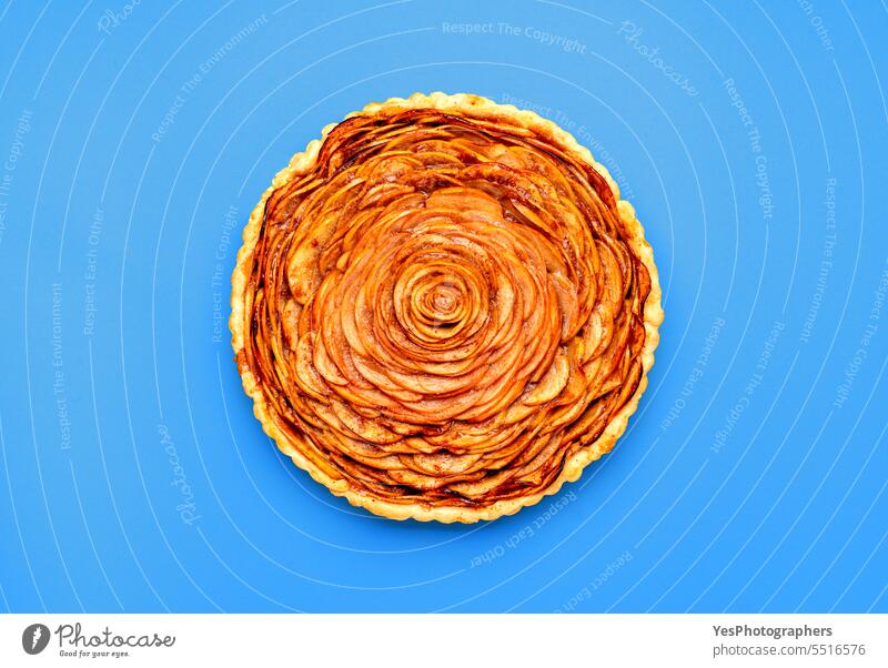 Homemade apple pie top view, isolated on a blue background above autumn baking bright brown cake celebration christmas color comfort concept context cooking