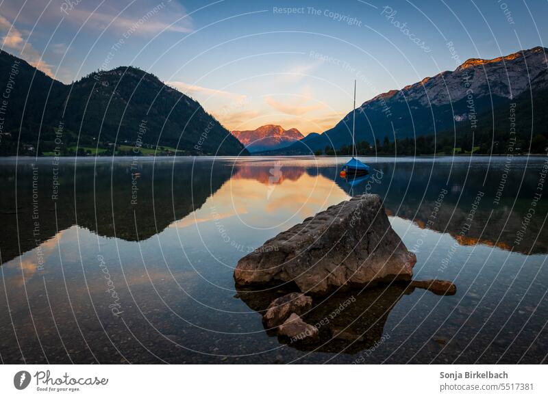 Morning silence at the Grundlsee Lake Grundlsee Austria silent tranquillity reflection Reflection Water Nature Calm Landscape Exterior shot Idyll Deserted