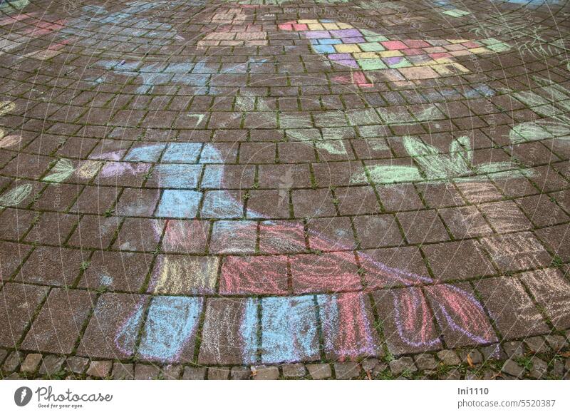 Street painting by young artists chalk painting Chalk drawing creative toy fun street chalk Chalk pictures Figures extensive Mythical creature Creativity