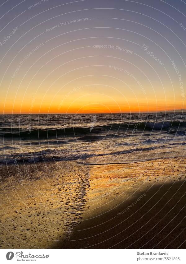 Sunset on the Hermosa Beach in LA, CA Sand SEA colorful Orange Sky Los Angeles California USA Waves