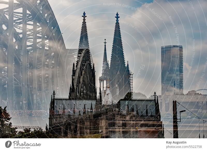 Large city cologne City of Cologne SW Cologne Rhine Boulevard Cologne Cathedral Hohenzollern Bridge Left and Right Rhine Cologne Rhine Stairs Churches Bridges