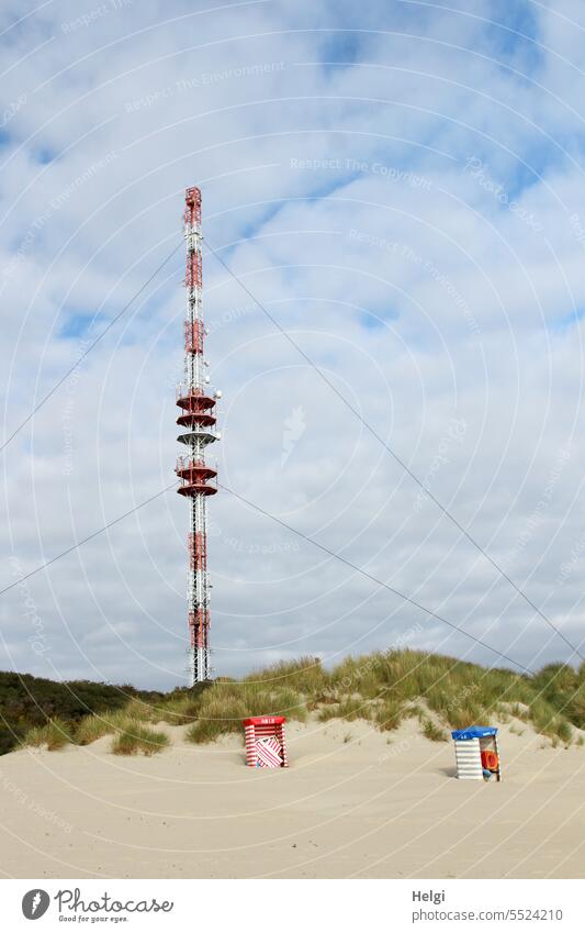 holiday feeling broadcasting tower Beach Sand dunes Beach tent Borkum Island North Sea Islands vacation holidays Relaxation Nature out Exterior shot