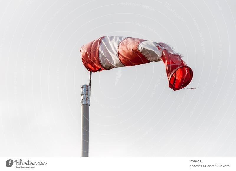 fresh breeze Wind direction Windsock Striped Climate Air Blow Sky Reddish white Wind speed Air speed meter wind force Environment Nature Lee Luff Clouds Pole