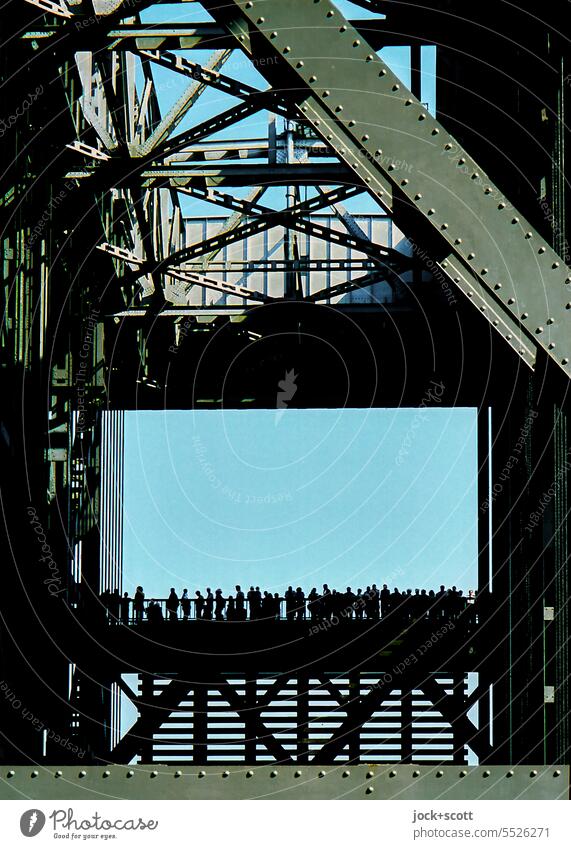 many people on the gigantic ship lift ship's hoist Architecture Manmade structures Structures and shapes Industrial monument Historic Shadow Old Silhouette