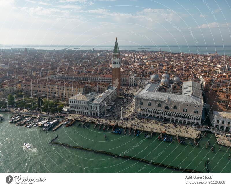 Aerial view of coastal city in daylight venice cityscape landmark sightseeing sea water tourism travel island attract destination famous visit skyline shore