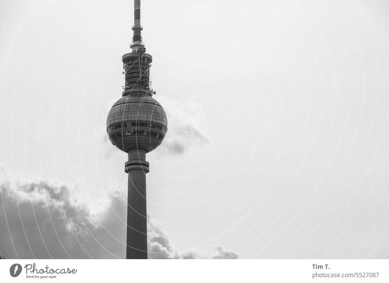 TV Tower Berlin B/W Autumn b/w Middle Television tower Clouds Town Exterior shot Downtown Capital city Day Architecture Deserted Manmade structures