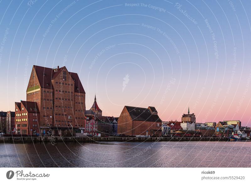 The city harbor in the early morning in the Hanseatic city of Rostock Town River Warnov Mecklenburg-Western Pomerania city harbour Harbour ship Architecture