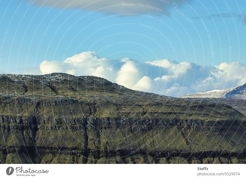 Faroe Islands with clouds and the blue sky färöer Sheep Islands Peaceful Rock secluded Rock face Rock mound rocky shore Hill Peace and quiet Hill side Steep