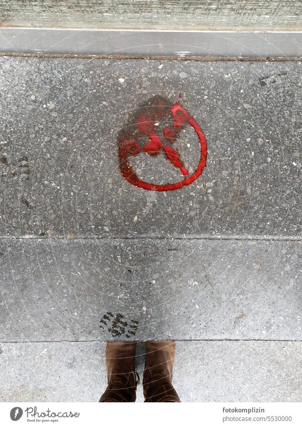 wet peace & peace sign on stair treads Peace Symbols and metaphors Sign Hope Humanity Peace Wish Solidarity bloody Fresh Protest Painting (action, artwork)