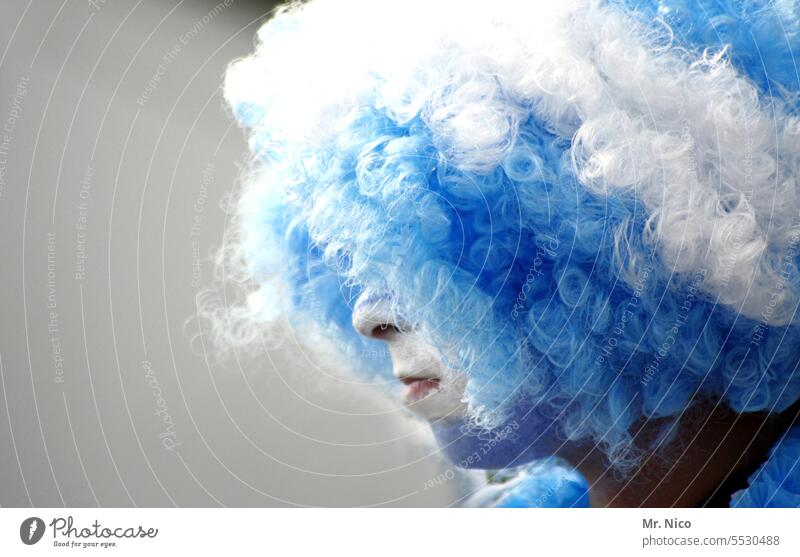 FC Blue White Wig Hair and hairstyles Carnival Nose Mask Crazy wig Carnival wig Fancy dress Creativity Dress up blue white Curl Hairy Face cladding Masking