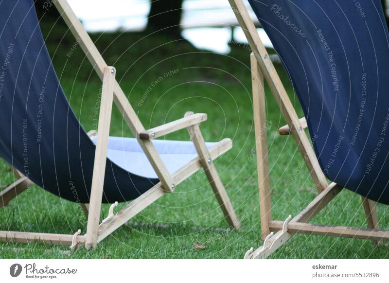 Deck chairs Deckchair deckchairs Blue two 2 Lawn Meadow Park Goof off Break chill relaxation Relaxation rest vacation Cure Regeneration Lie regenerate